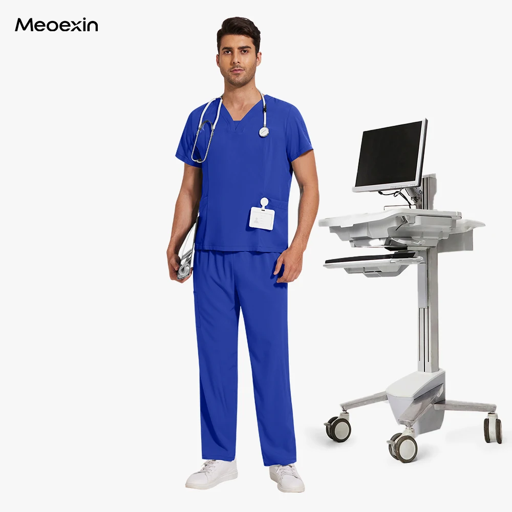 

Stretchy Hospital Nurse Doctor Uniform Scrubs Sets V Neck Short Sleeves Top Straight Pants Womens Mens Scrub Workwear Wholesale