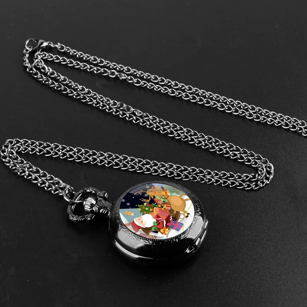 Merry Christmas Gifts Glass Dome Quartz Pocket Watch With Durable Chain Arabic Numeral Dial Extraordinary Gifts for Men Kids