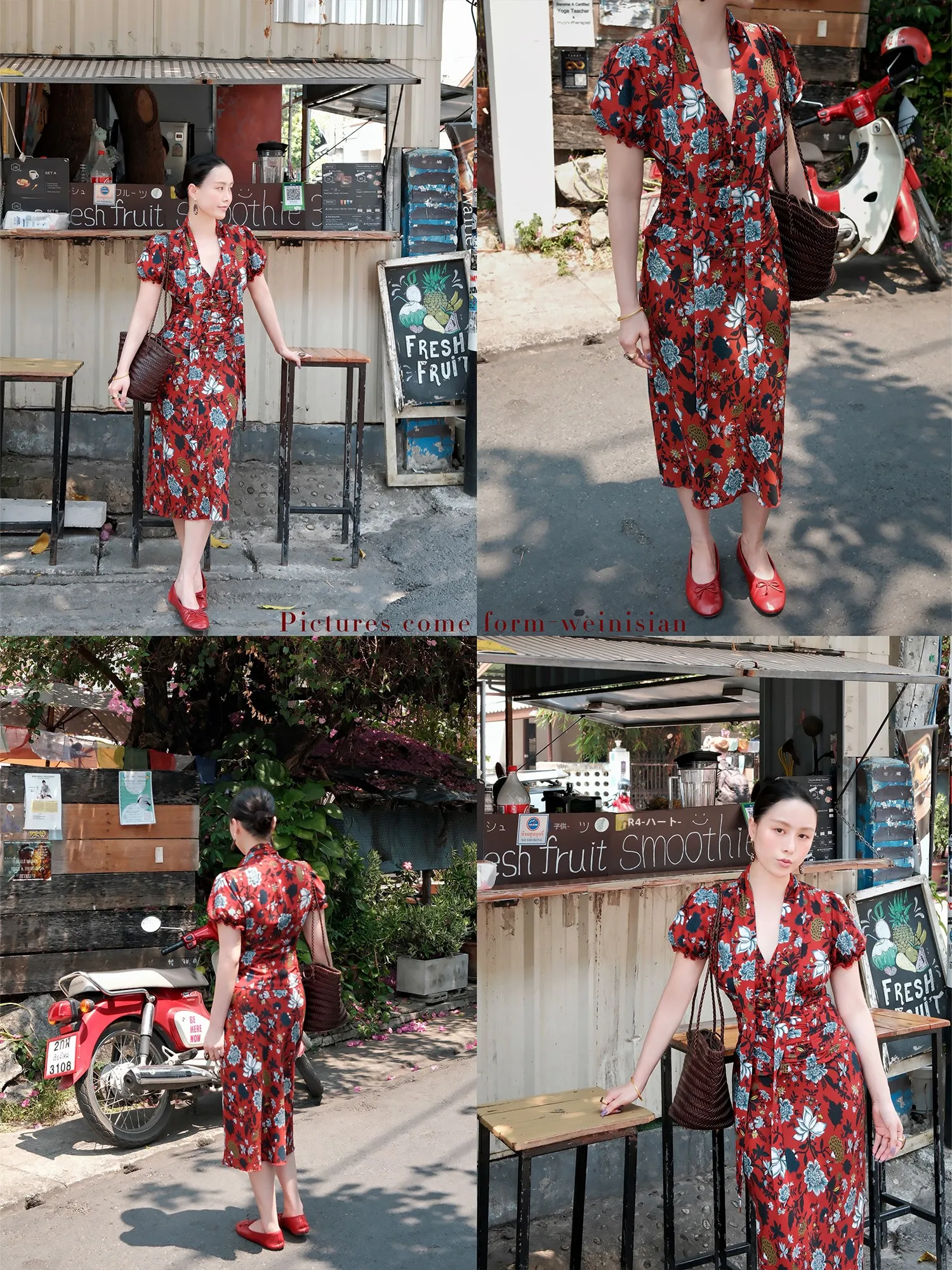 

Weinisian Floral Print Halter Neck Short Sleeve Women's Set Style Fish Tail Midi Skirt French Style Summer Fashion