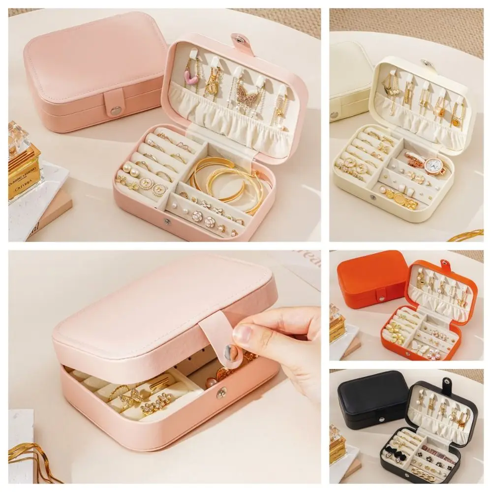 Pu レザージュエリーボックス防水ジッパージュエリーディスプレイケース長方形大容量ジュエリーオーガナイザーネックレスイヤリングリング