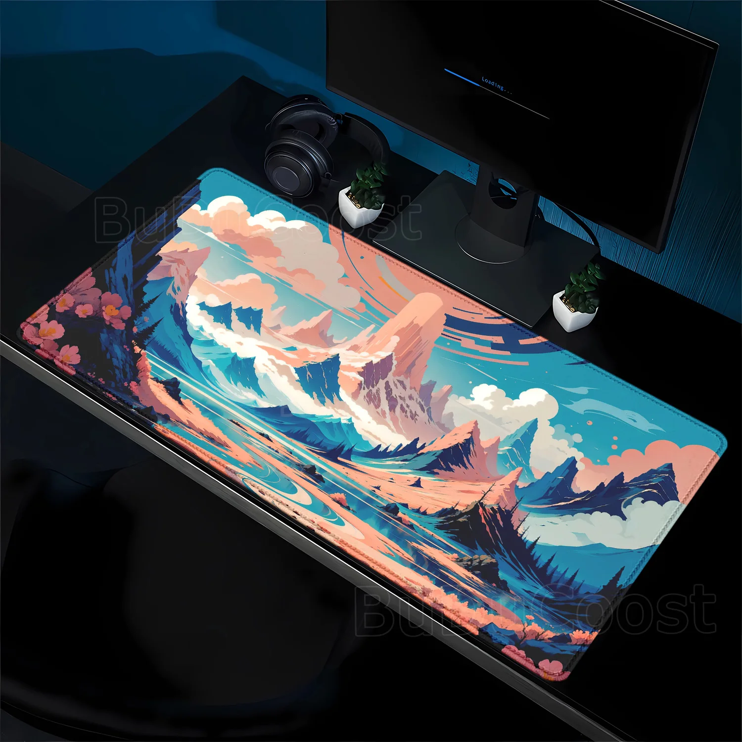 landscape mountain sunset cartoon Rubber Mouse Pad HD Printing scenery Mousepad XXL keyboard Computer overlock 400x900mm DeskMat