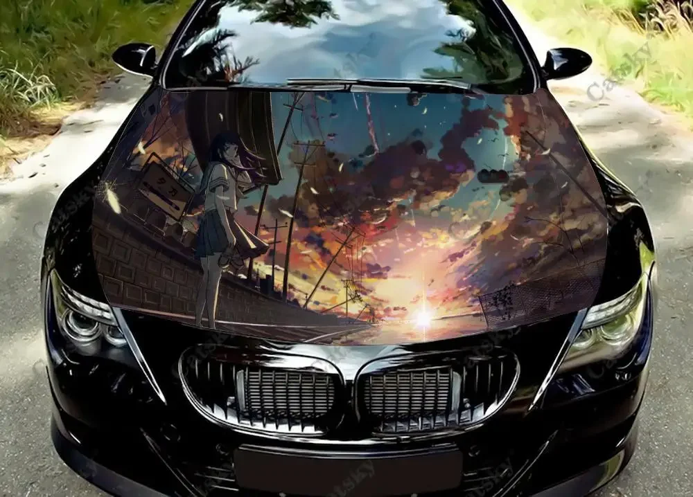 

Anime Sunset Car Hood Vinyl Stickers Wrap Vinyl Film Engine Cover Decals Sticker Universal Car Hood Protective Film