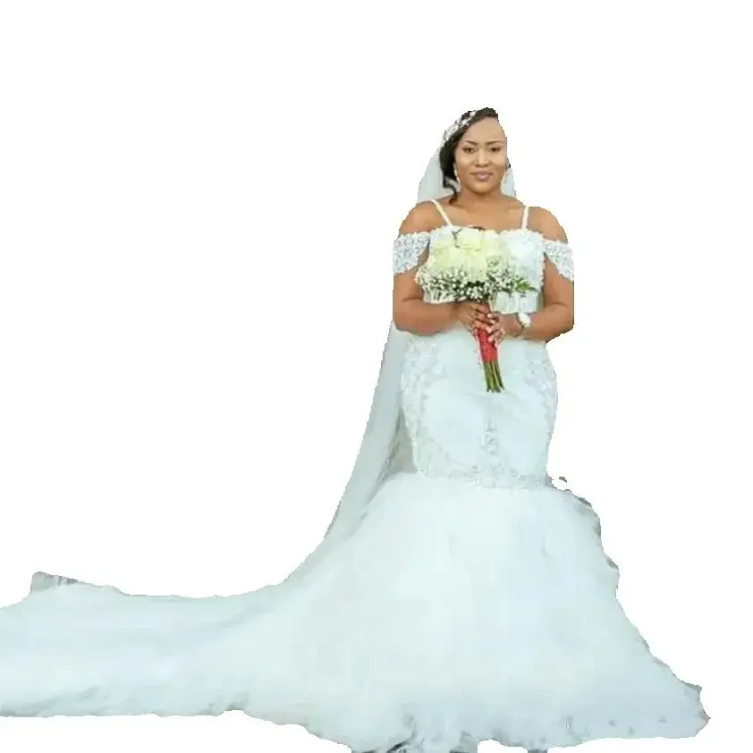 

Customized Mermaid Plus Size Wedding Dresses Off Shoulder Beads Appliques Tulle Spaghetti Straps Luxury Bridal Gowns Vestido