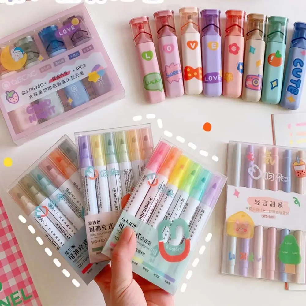 Bunte Kawaii Soft Headed Zeichnung Schule Schreibwaren Bürobedarf Textmarker Stift Marker Set Fluoreszenz Stift Graffiti Stift