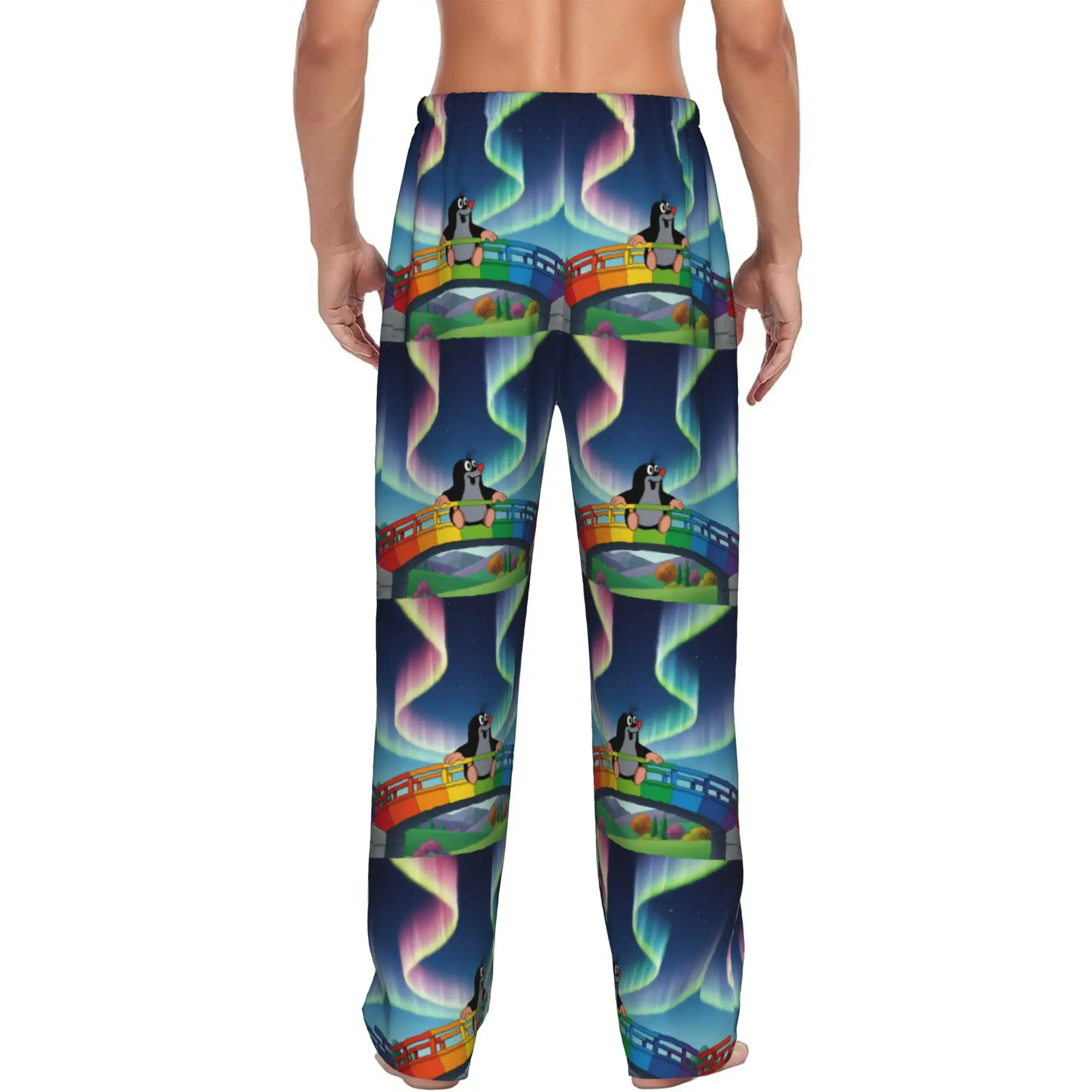 Custom Funny Cartoon Krtek Pajama Pants Men  Lounge Sleep Drawstring Sleepwear Bottoms with Pockets view 3