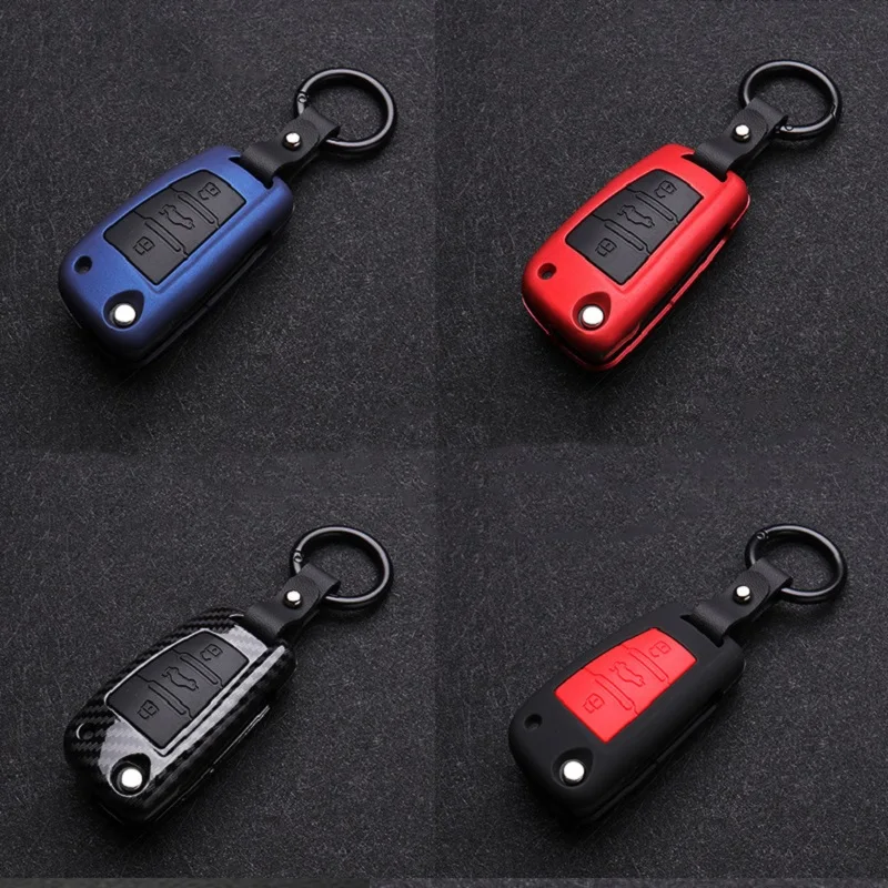 Carbon Fiber Silicon Flip Car Key Cover Case Protection Shell For Audi A1 A3 A4 A6 TT Allroad Q3 Q7 R8 S6 SQ5 RS4 2018 keychain