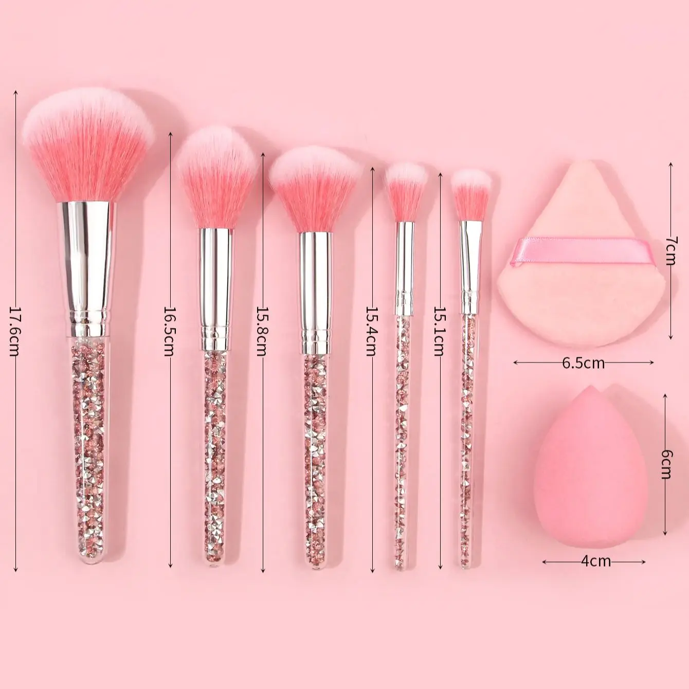 Pink diamond makeup brush 5pcs Portable Makeup Brush Set For Blush, Eyeshadow And Other Tools，1 sponge Powder 1puff Beauty Egg