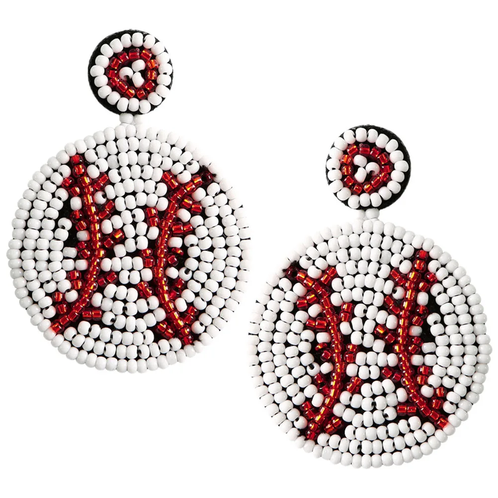 

1 Pair Bohemian Vintage Earrings Rice Bead Baseball Pendant Dangle For Women Party Holiday Softball Jewelry Gift Accessory