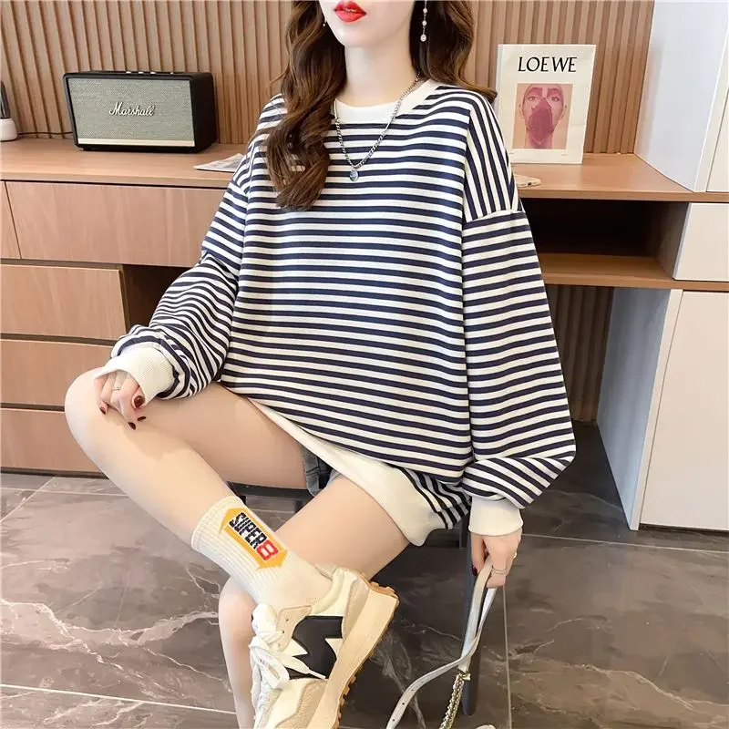 Thick Cotton Cold Autumn and Winter Female Top Warm Women's Sweatshirts Striped Pullovers New In 2000s Essential 90s Vintage Y2k