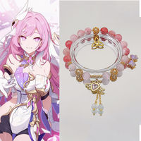 Anime Honkai Impact 3 Ego Elysia Elegant Pink Crystal Pink Bead Bracelet Handmade Elastic Rope Women Girlfriend Birthday Jewelry