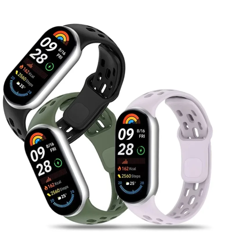 Honeycomb Mesh Silicone Strap Suit for Xiaomi Miband 8/9/10 Universal Hole Styled Silicone Strap