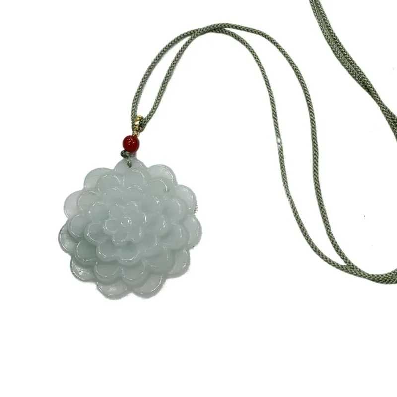 Natural Tianshan Jade Peony Flower Pendant Necklace Hand-carved Fashion Charm Jewelry Accessories Amulet Gifts for Women Luxury