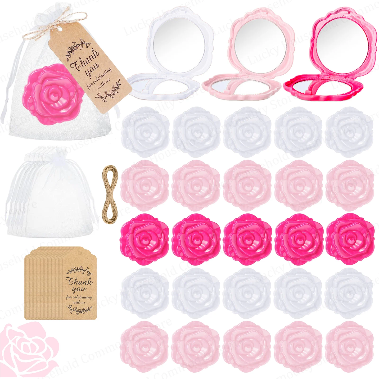 

24-120PCS Rose Compact Mirror Bulks Portable Makeup Mirror Bridal Shower Party Favors for Girls Guests Wedding Souvenir Gifts