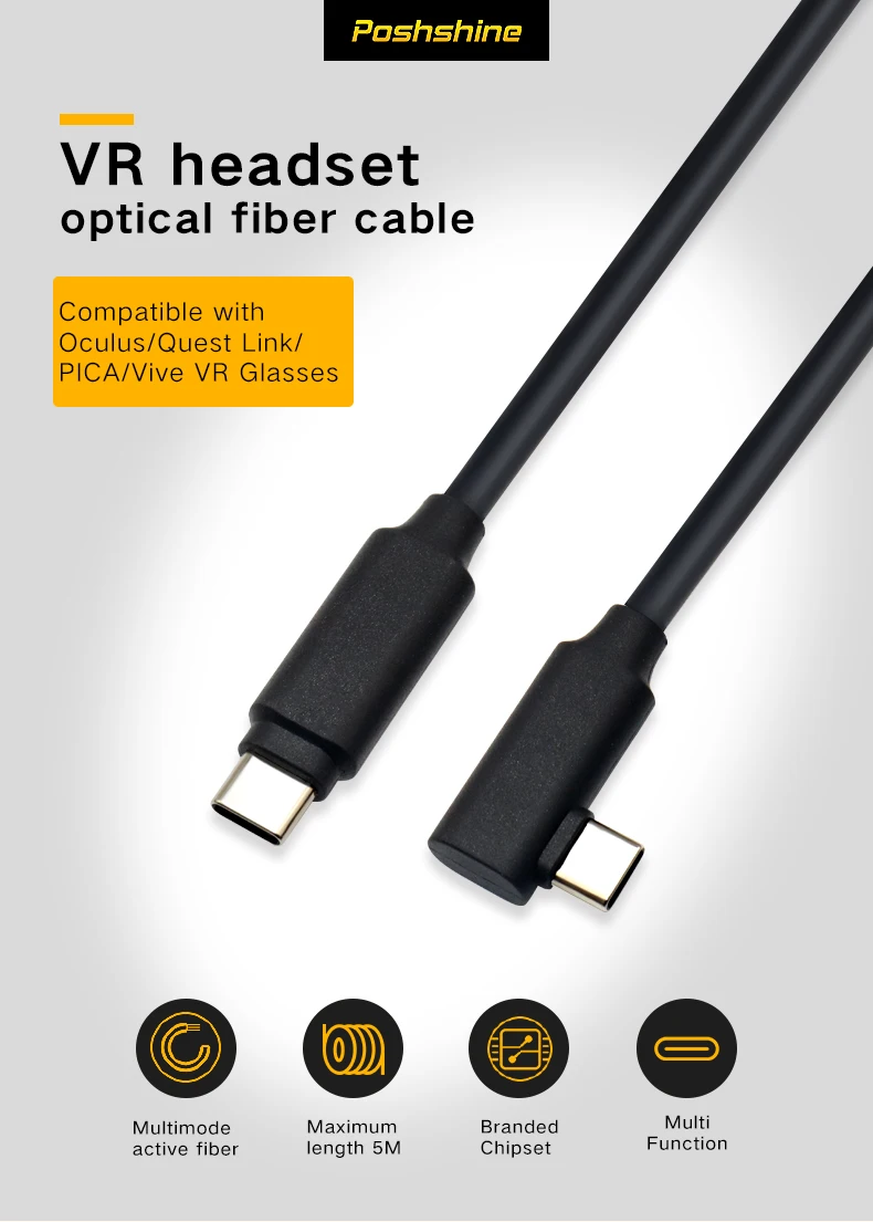 2025 heißer Verkauf USB3.1 Typ-C C Hochgeschwindigkeits-Glasfaserkabel 5 m VR-Headset-Brille 10 Gpbs 60 W 3 A Schnellladung 60 W VR-Kabel für H