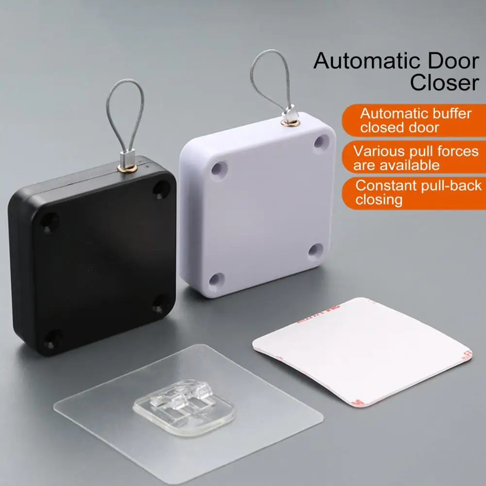 Universal Door Drawstring Design Door Self-adhesive Automatic Door for Bathroom Bedroom with Adjustable Steel Wire Punch Free