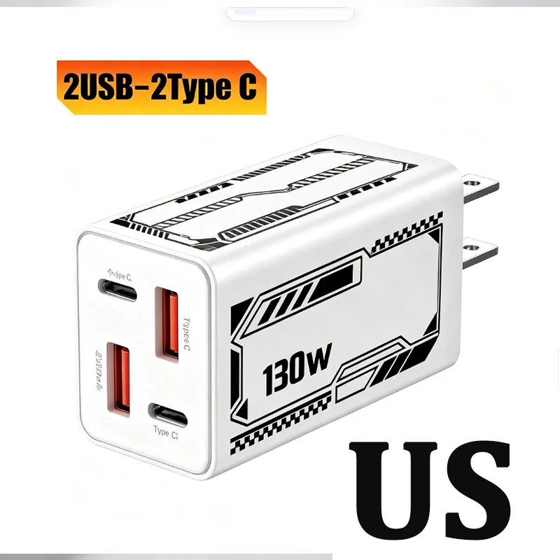 130W Type C PD Universal Charger 4-in-1 Charging Phone Power Adapter EU/US/UK Plug Charge Wall Charger For iPhone Samsung Xiaomi