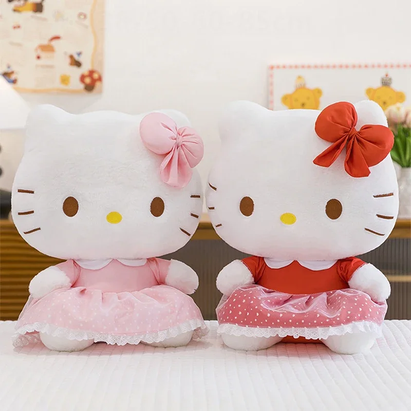 

55cm Sanrio Cute Hello Kitty Plush Toy Kawaii Stuffed Doll Soft Pillow with Bow Cat Comforter Baby Kids Birthday Gift Soft Toy