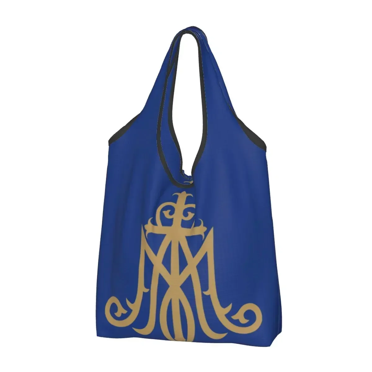 Custom Virgin Mary Monogram Ave Maria Shopping Bags Women Portable Large Capacity Grocery Catholic Christian Shopper Tote