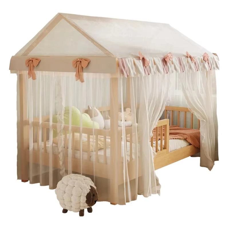 

&c Nordic Solid Wood Children's Tree House & Princess Bed with Mosquito Net Guardrail Anti-Fall Splicing Design