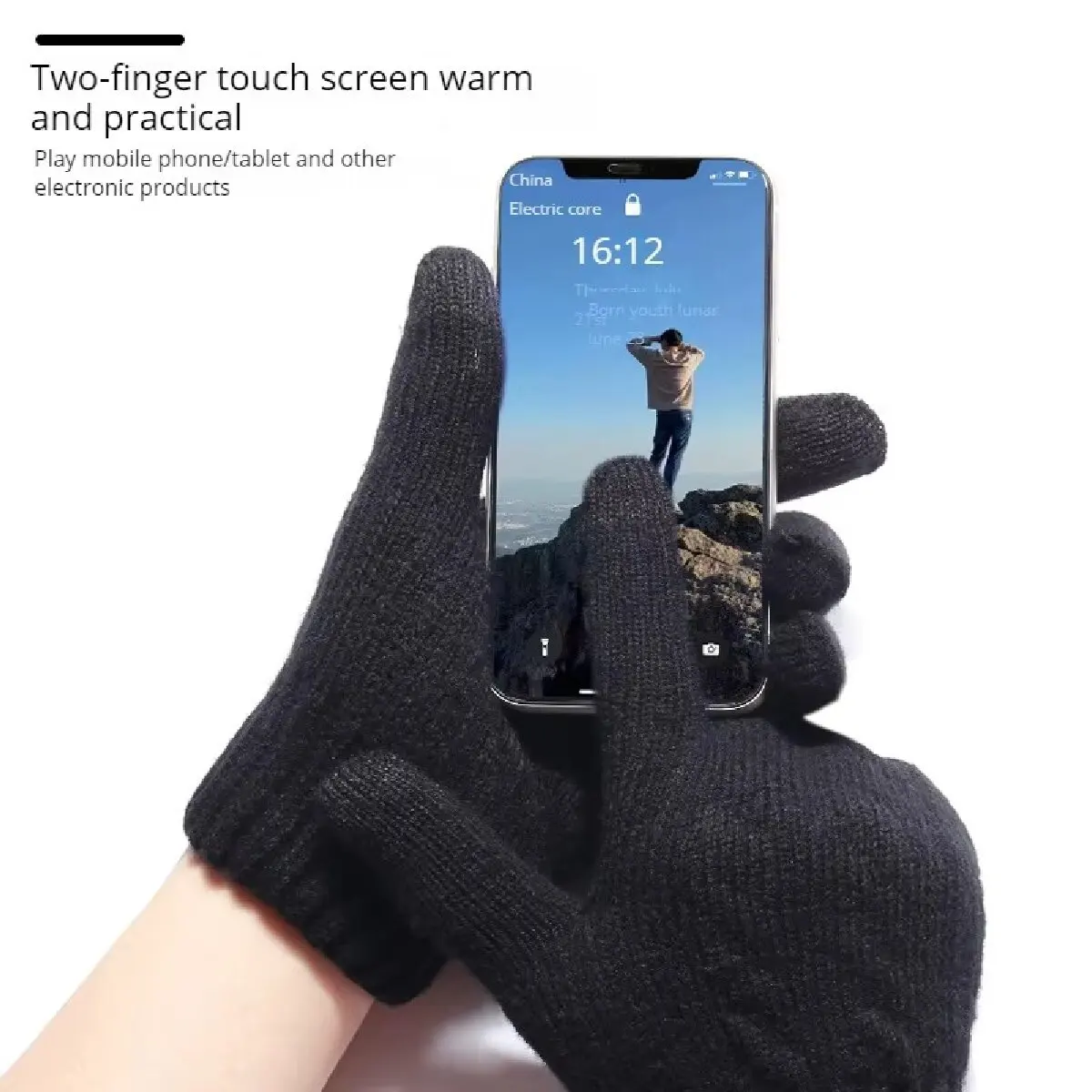 Fleece Lined Fashion Warm Women Men Black Cable Knitted Winter Touch Screen Gloves