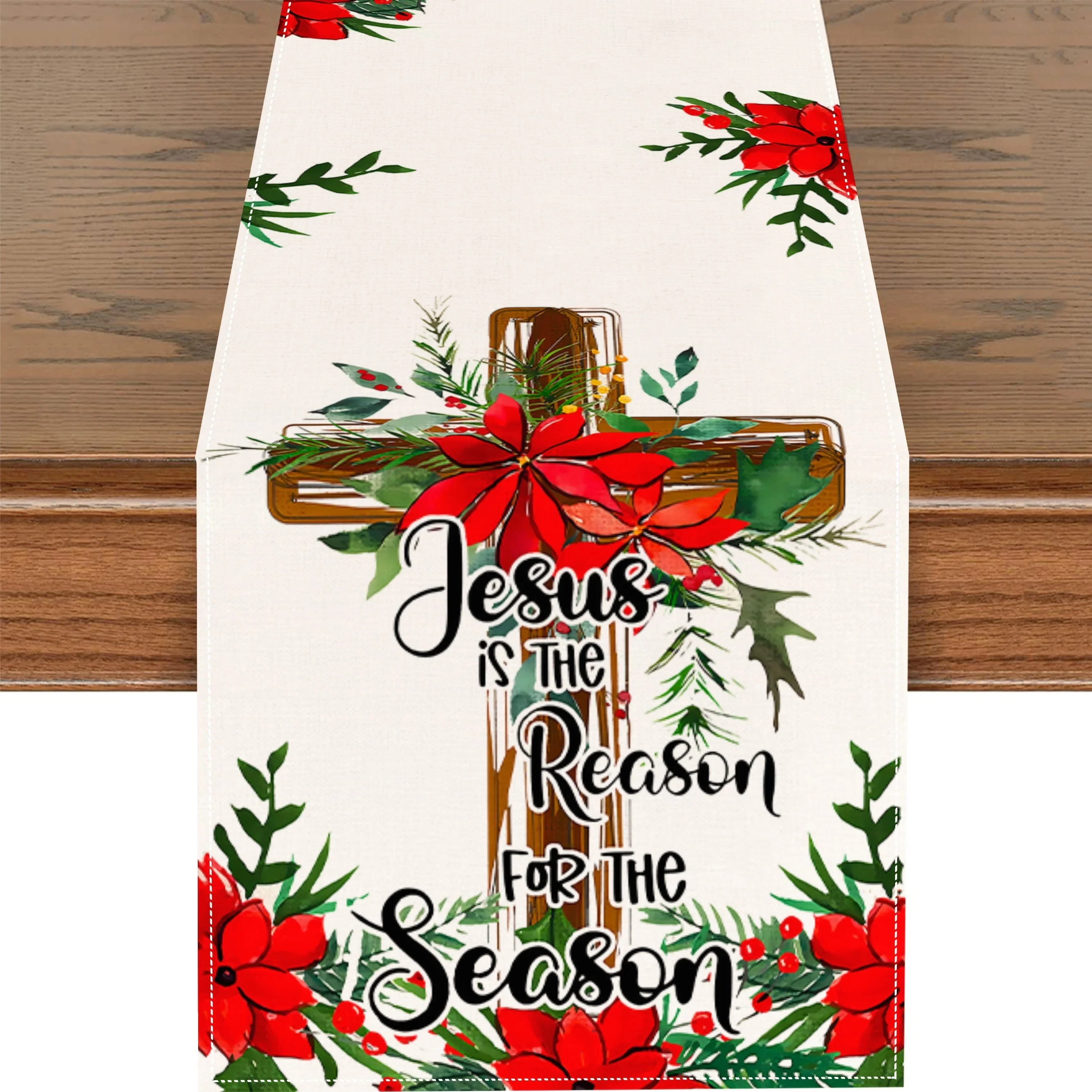 1 Piece of Christmas Cross-Shaped Red Palm Table Runner, Suitable for Restaurants, Home, Dinner Parties, Pastoral Style Decoration, and Autumn Parties