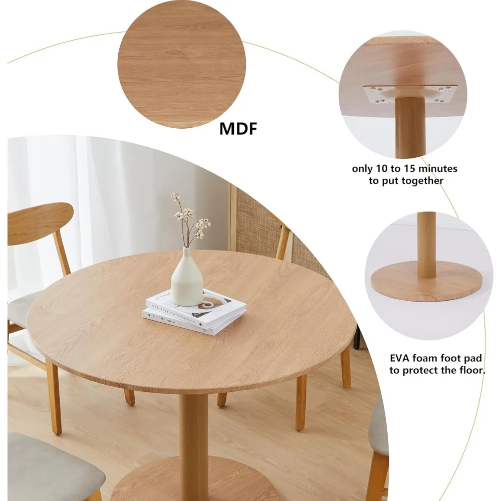 Mesa de jantar boho redonda de 42 polegadas para 4-6, mesa circular de tulipa para canto, espaços pequenos