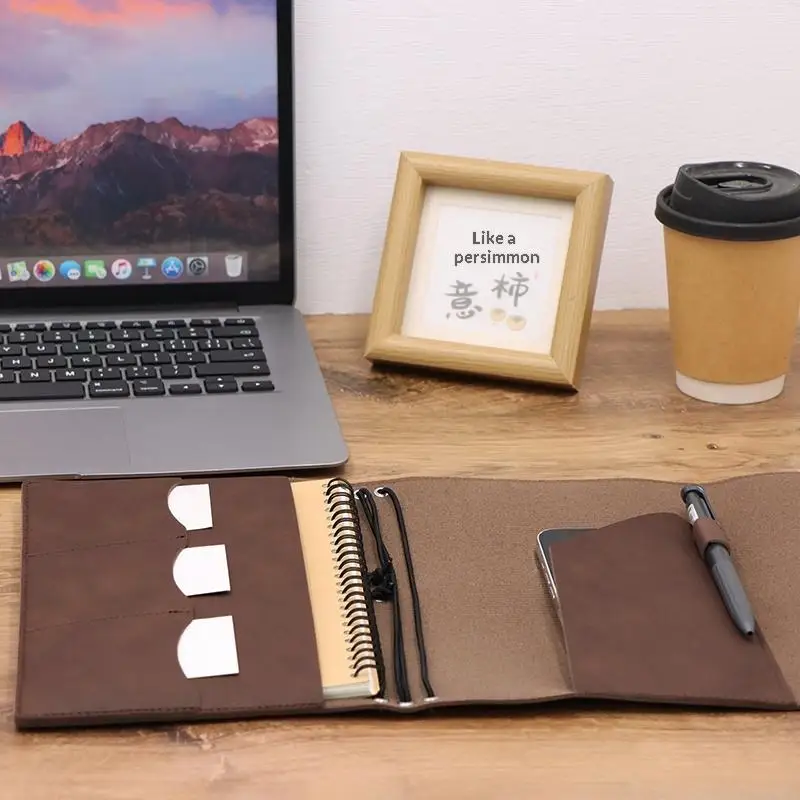 Refillable Notebook Organizer Compact Crazy Horse Leather Binder Vintage Journal Cover Vintage Loose Leaf Notebook For Hobby - view 4