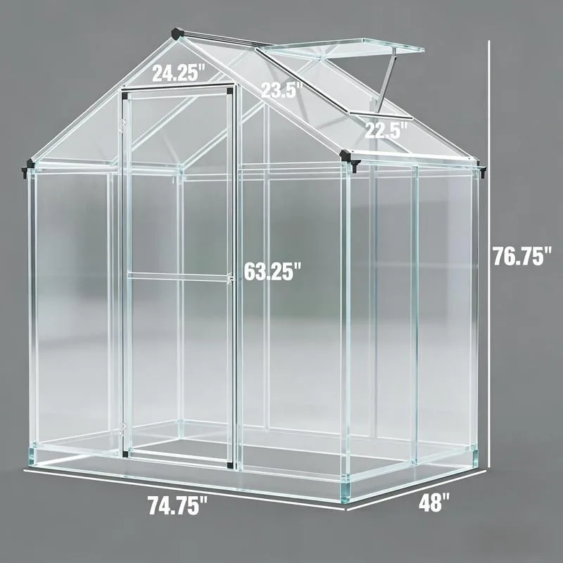 Winter Walk-In Polycarbonate Greenhouse with Roof Vent 4' L x 6' W