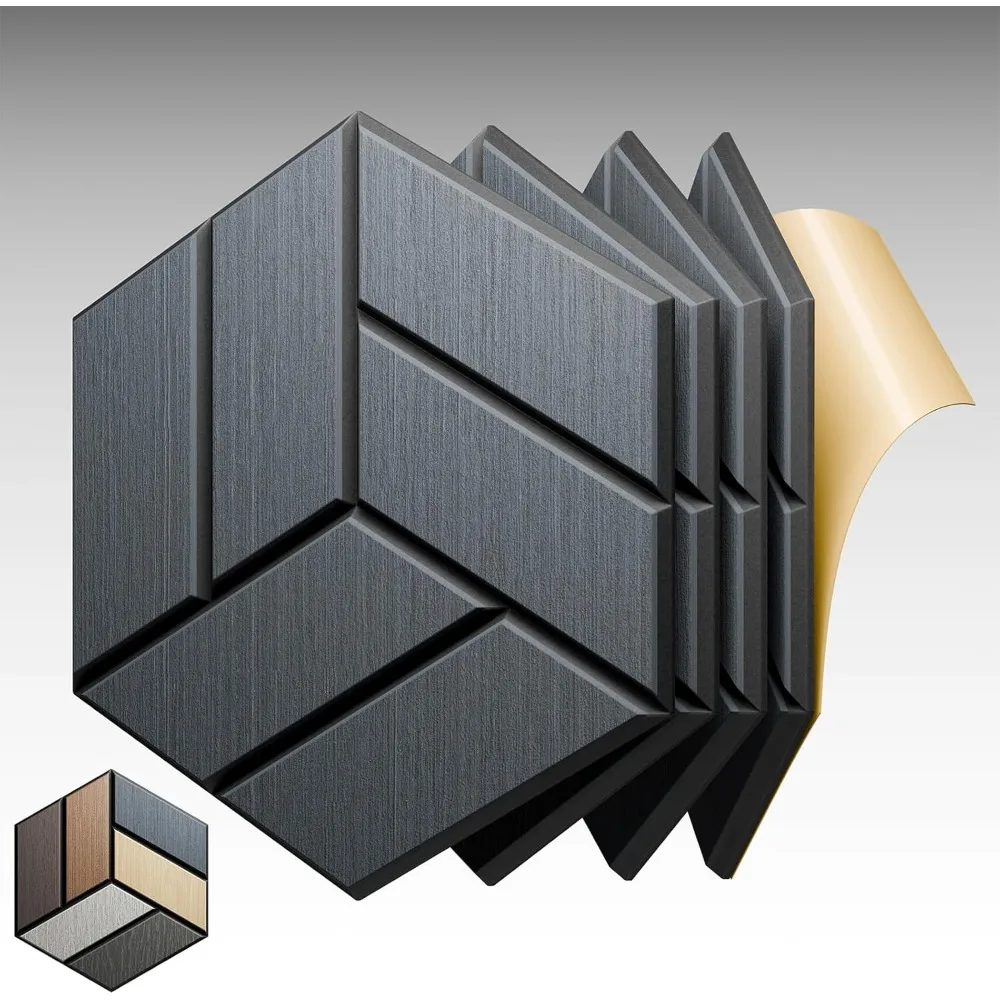 12Pcs Wood Grain Acoustic Panels, 11”X 12”X 0.3”Self-Adhesive Sound Proof Foam Panels, Hexagonal Soundproof Wall Panels