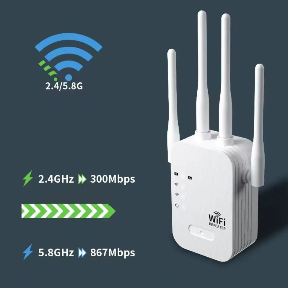 Anti-interference 4 Antennas WiFi Repeater High Speed Stable WiFi Extender Heat Dissipation Dual Band WiFi Booster Office