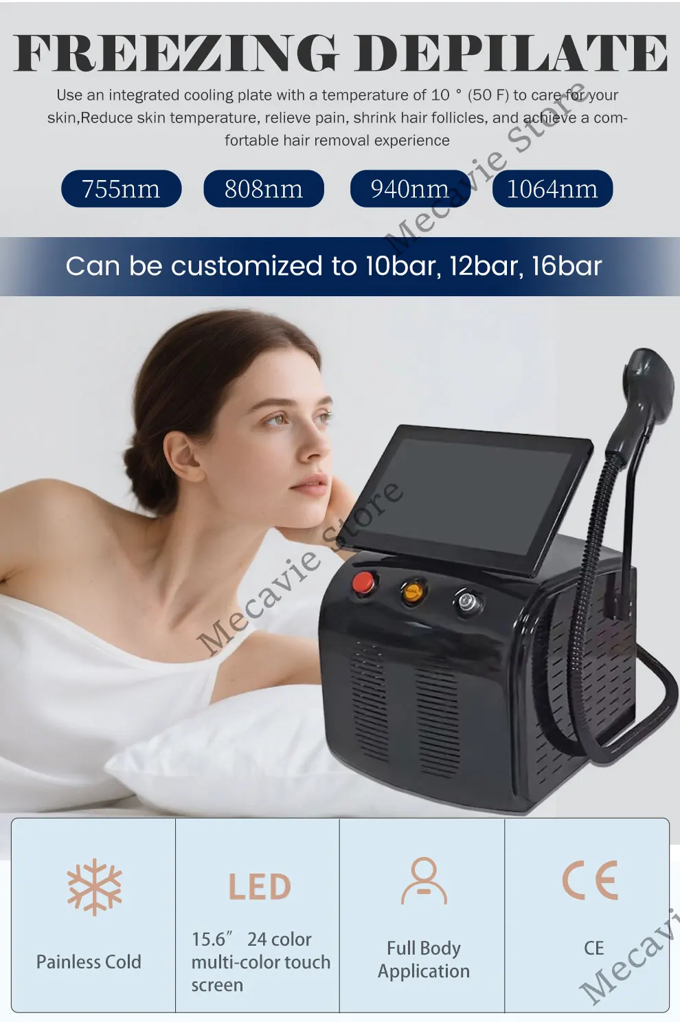 

NEW Convenient Professional 4000W Ice Titanium Soprano Diode Laser Hair Removal Machine 808nm 755nm 940nm 1064nm 4 Waves Perma