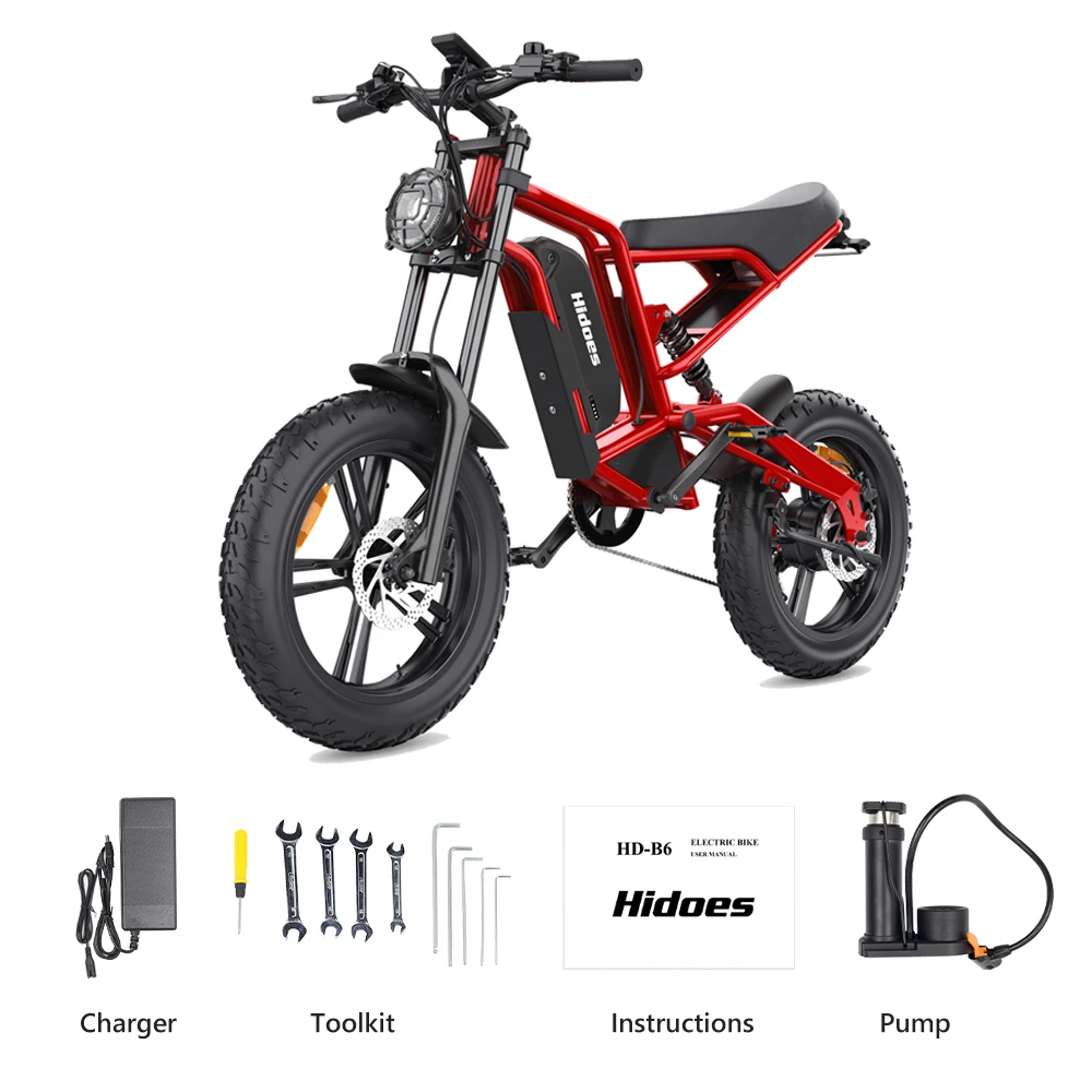 Hidoes B6 Elektrische Fiets 1200W Hoogvermogenmotor 48V 15.6Ah Lithium Batterij Lange Afstand E-Bike 20x4 Vetbanden Elektrische Mountainbike voor Volwassenen Off-Road All-Terrain Fiets