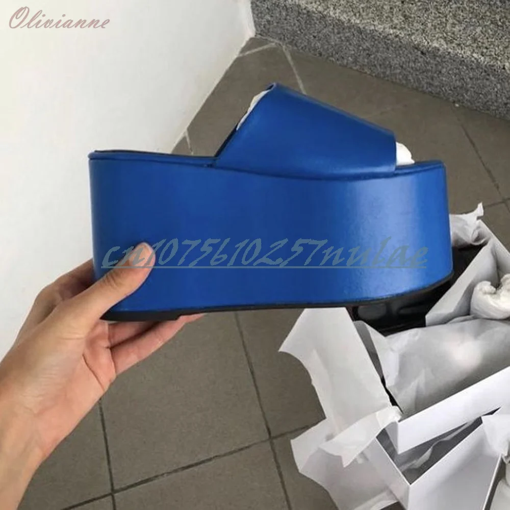 

Deep Blue Thick Soled Peep Toe Slippers Open Toe Elegant Wedges High Heel Fashion Women Shoes 2025 Summer Zapatos Para Mujere