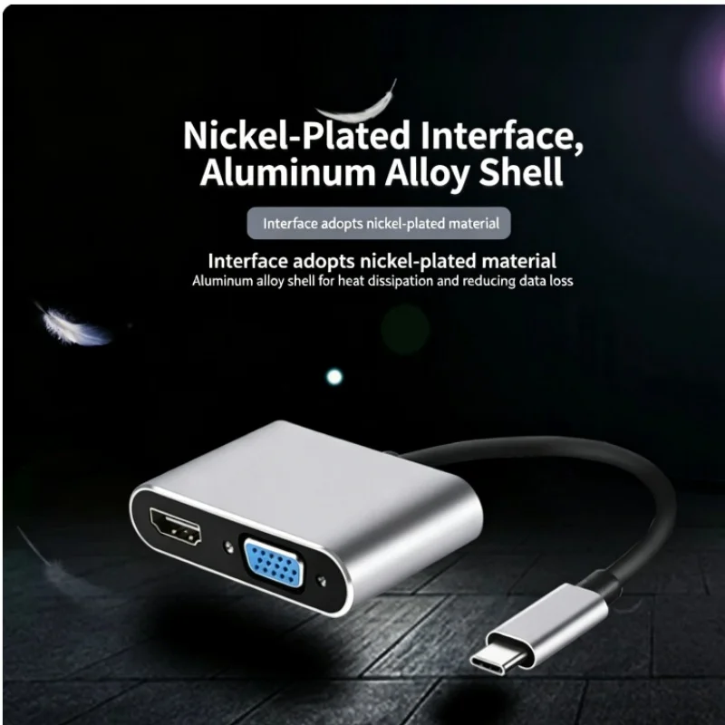 Four-in-One Type-C to HDMI Adapter Docking Station for Tablets USB-C Multi-Port Hub with SD/TF Card Reader Black