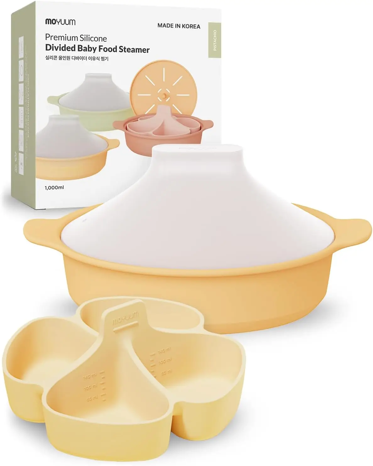 Silicone Microwave Divided Steamer | Made in Korea, Baby Food Maker Bowl with 4 Compartment Divider and Steaming Tray, Steam Coo