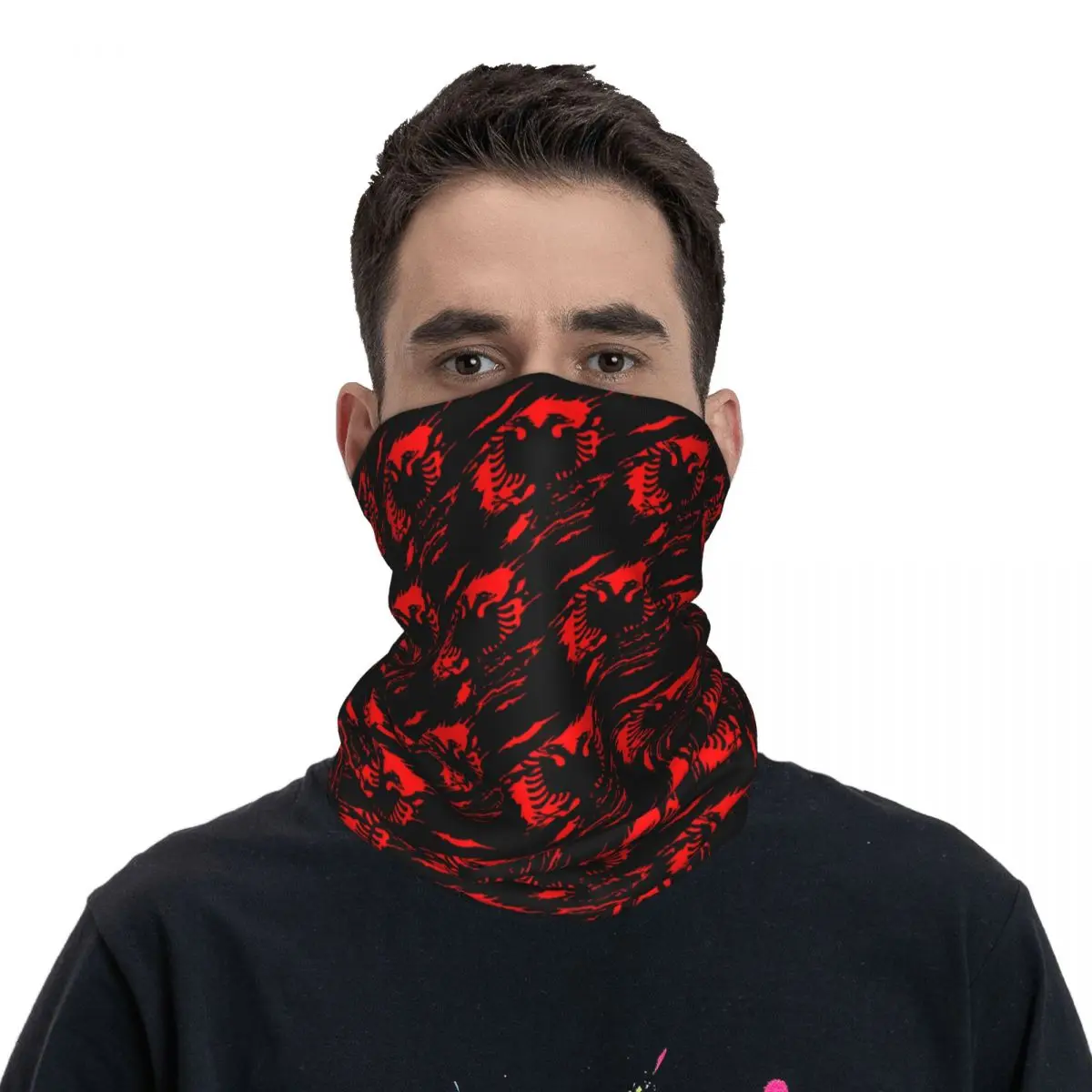 Black And Red Bandana Neck Cover Motorcycle Club Albanian Eagle Wrap Scarf Balaclava Cycling Unisex Adult Breathable