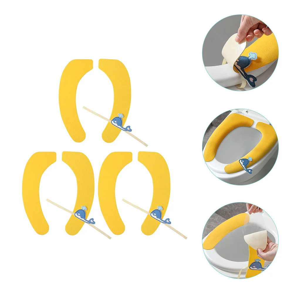 

3Pairs Toilet Seat Cushion Washable Reusable Self Adhesive for Bathroom Comfort Winter Warmth Non Slip Easy Install Chic Design