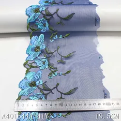 1 Yard 19cm wide Blue Soft Mesh Embroidery Lace Trimmings Dress Accessories Lace Fabric Sewing Crafts Doll Material