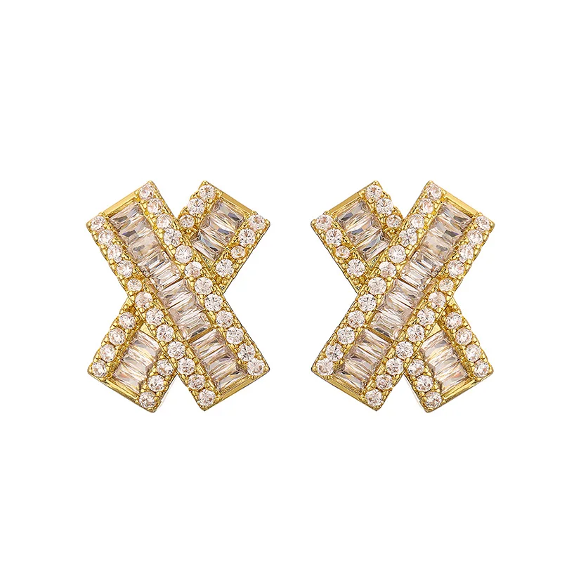 HECHENG,x Shape Earrings Luxury Full of Zircon for Women, Rainbow Stone Ear Studs Wholesale Dropshipping