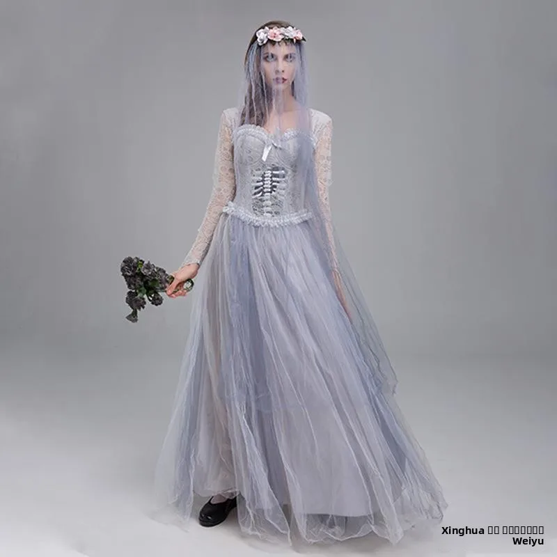 loween Cosplay Dr Costume da Sposa Fantasma da Donna Set Performance Outfit Costume di Scena Etnico Tradizionale Cinese da Donna