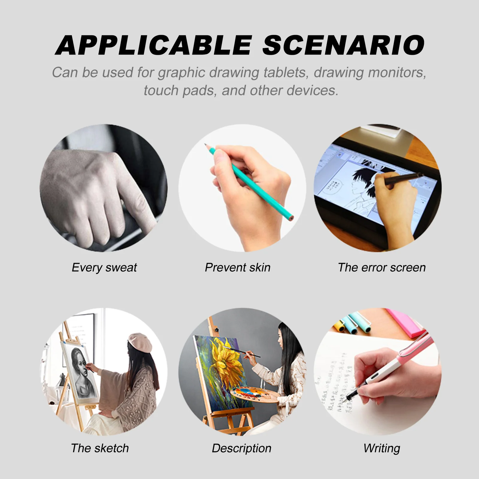 4 قطع قفازات فنية لرسم قماش قابل للتنفس بإصبعين تقلل من تعب اليد على الأقراص الرقمية ذات اللمس الناعم #6
