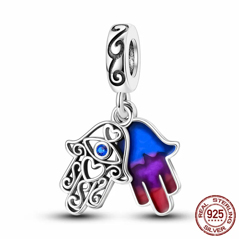 

S925 sterling silver enamel Fatima Hand charm bead with original design bracelet, a perfect DIY jewelry gift for women.