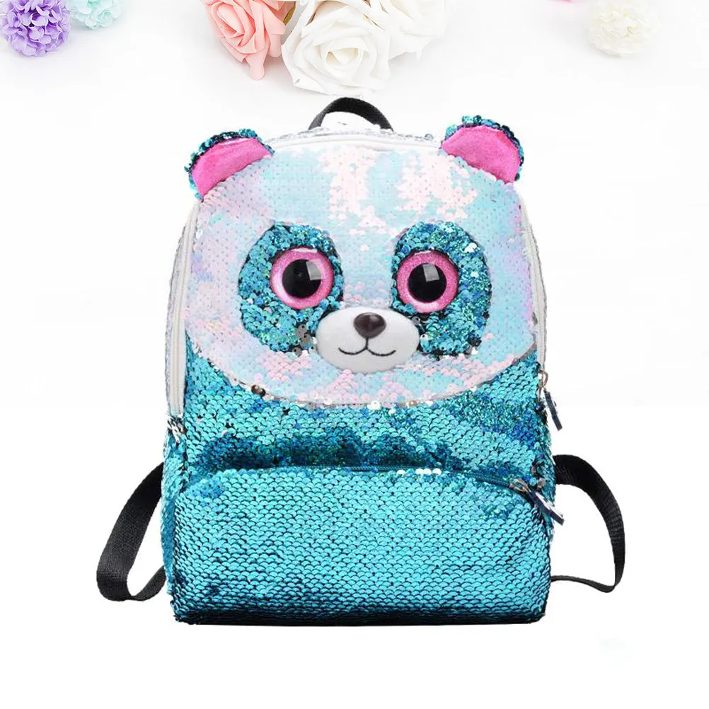 

Sky-Blue Cute Cartoon Panda Mini Backpack Women Girls Children Sequin Shoulder Bag Sparkly Bling Bling Travel Short Trip Daily