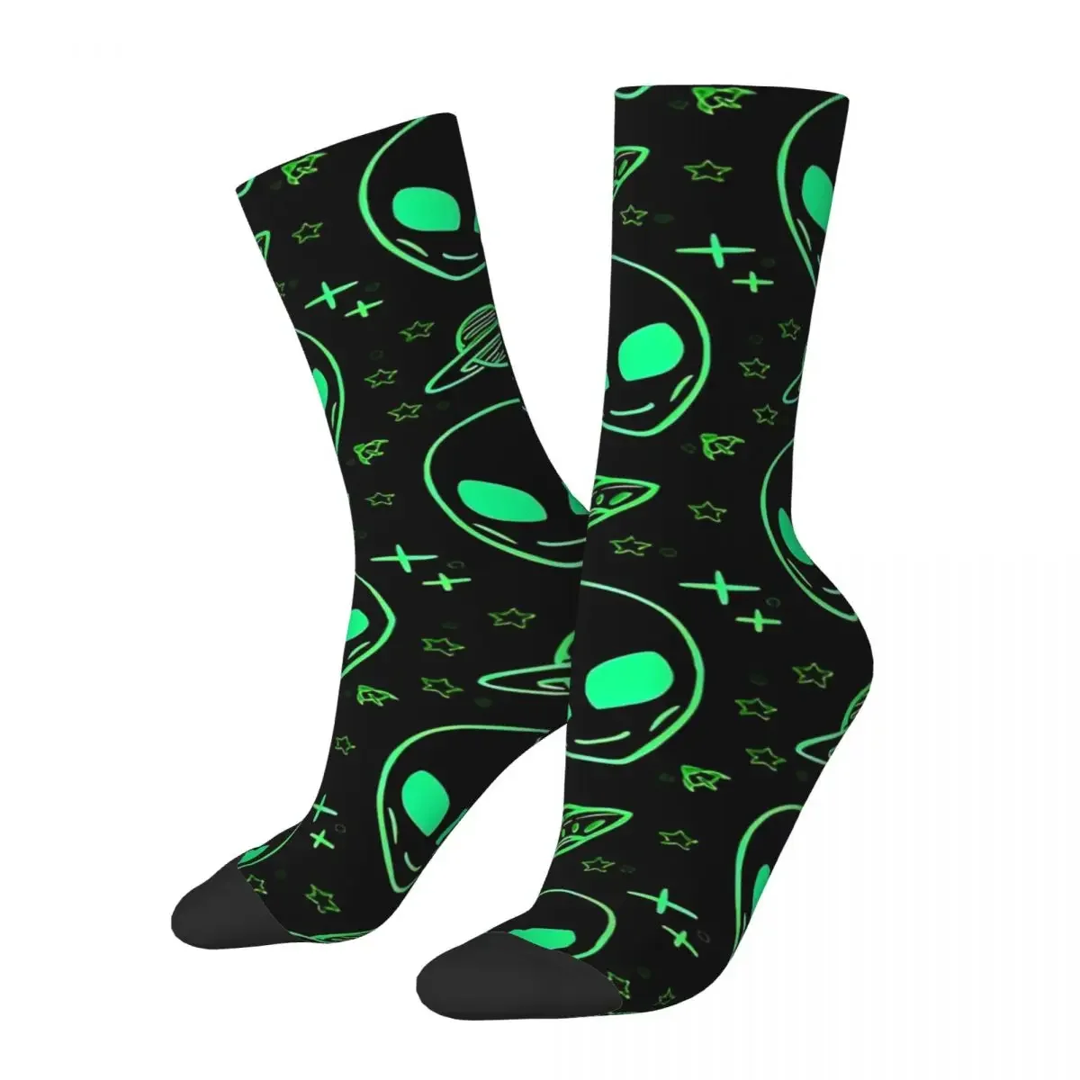 Cute Aliens And Ufo Stockings Adults Men Socks Breathable Casual Socks Autumn Climbing Non Skid Pattern Socks Gift