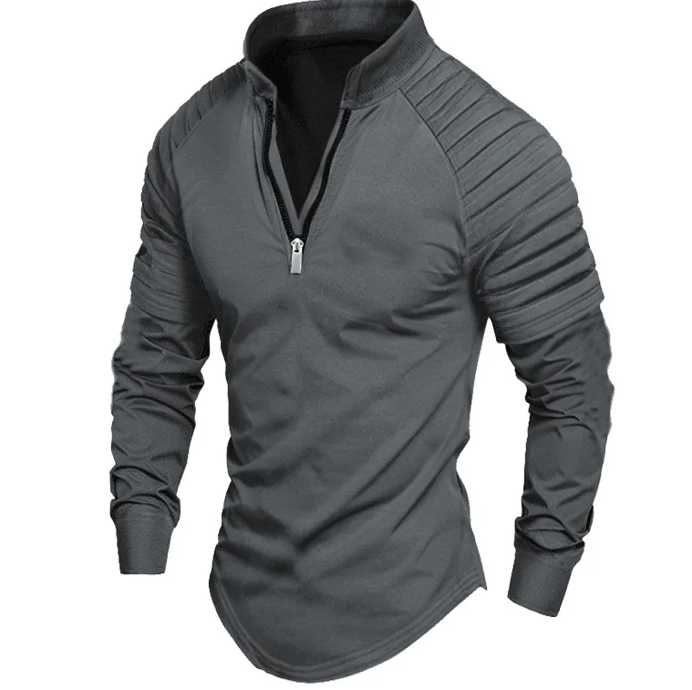 2026 Herren POLO-Shirt Frühling Sport Einfarbig Stehkragen Plissiert Reißverschluss Atmungsaktiv Lässig Sommer Mode Oberteil Kurzarm – Detail 9