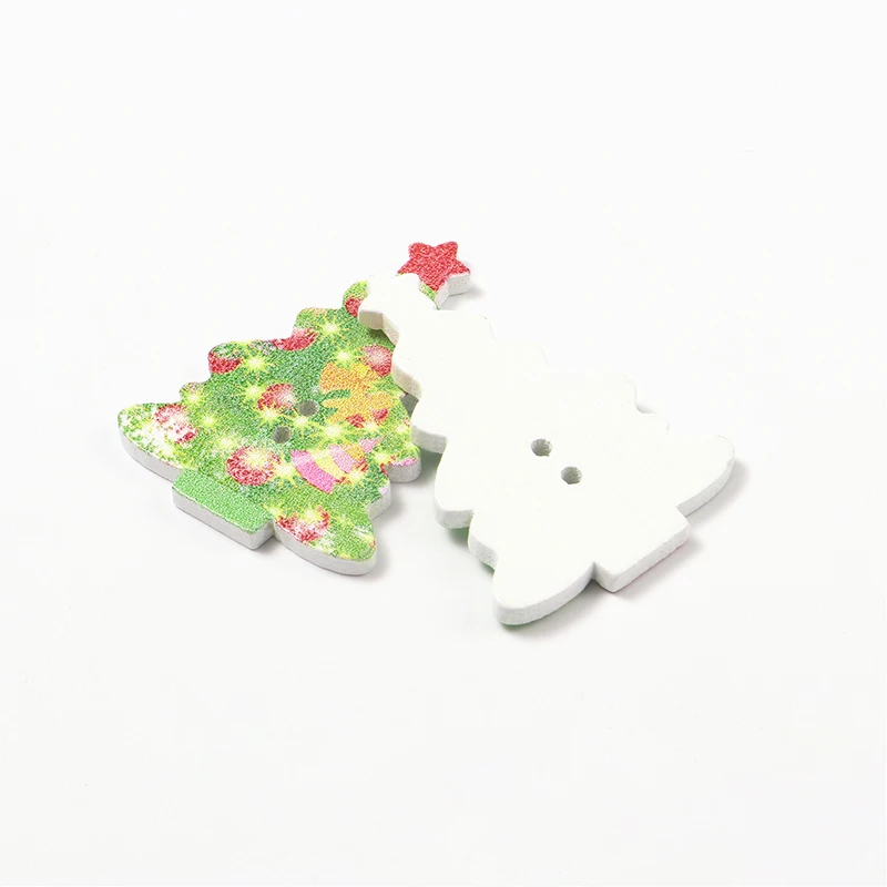 Natural Wood Buttons Cartoon Christmas Santa Claus Tree Round 2 Holes DIY Scrapbooking At Random Color Sewing Button Decor Tools