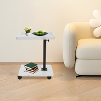 Adjustable Height Side Table with 2 Shelves – Modern White Rolling Bedside Table for Bedroom, Living Room & Sofa Use