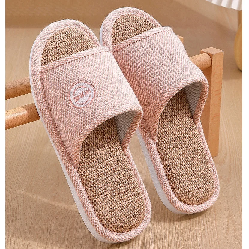 Linen Slippers Breathable Women Men Slides Couples Bedroom Anti-slip Shoes Indoor Soft Sole Sandals Home Shoes Comfort Flats