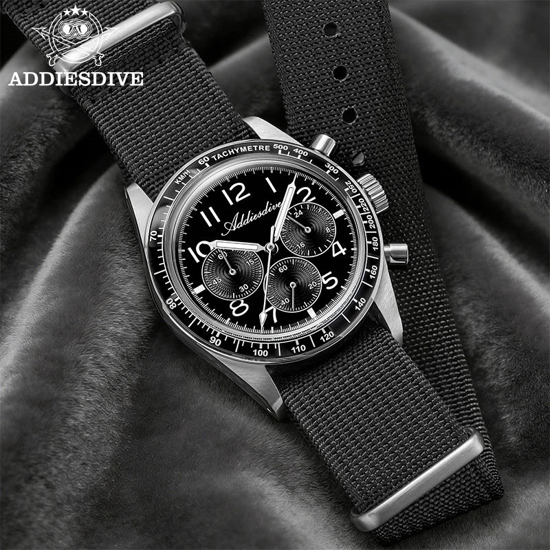 

ADDIESDIVE Chronograph Watches Men 37mm Quartz Wristwatch Super Luminous Bubble Glass Ceramic Bezel 100m Waterproof Sport Watch