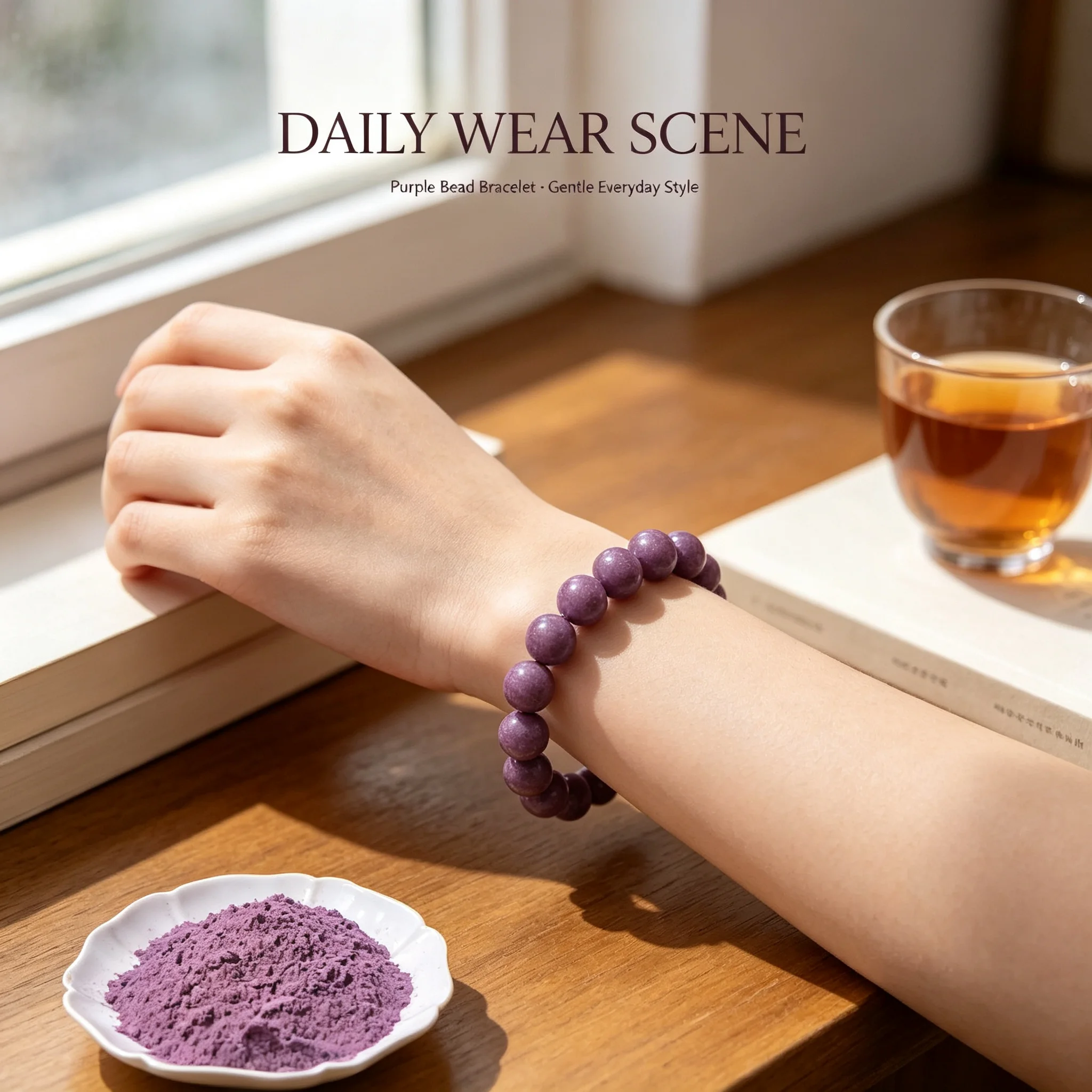 Purple Aroma Beaded Bracelet Handmade Scented Round Beads Elastic Bangle Fashion Fragrance Jewelry Women Gift